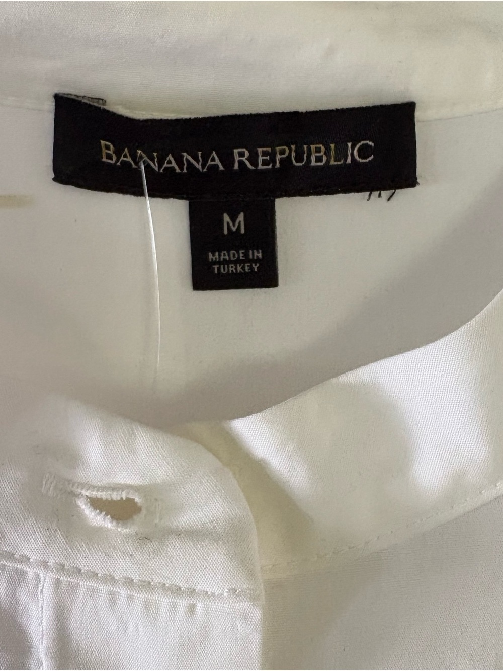 Banana Republic White Button-Down Dress with Puff Short Sleeve and Tie Belt